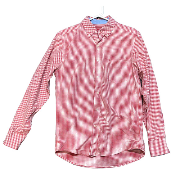 IZOD Mens Small Red Gingham Button Up Long Sleeve Casual Shirt - Picture 5 of 8